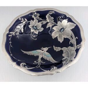 Rosenthal Germany Chippendale Silver Overlay Centerpiece Bowl Cobalt Blue